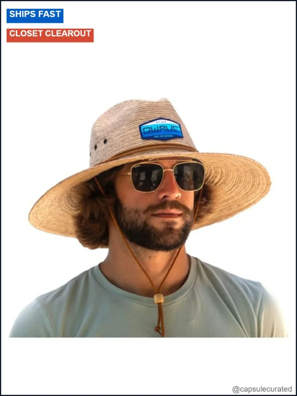 100% Straw Fiber Packable Lifeguard Sun Hat with Drawstring